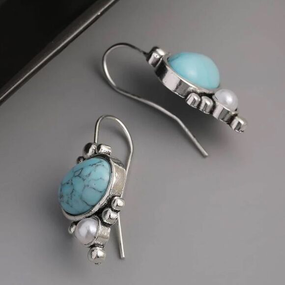 Dazzling blue stone Drop Earrings A1266 - Picture 3 of 6